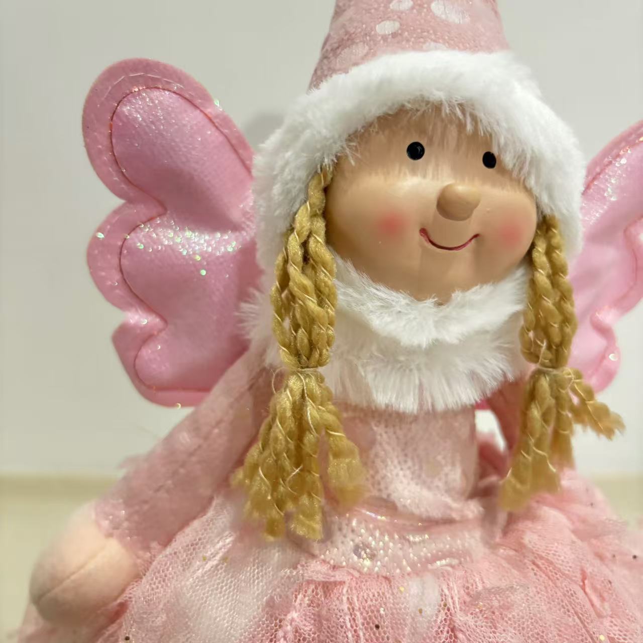 Navidad brillante ángel niña muñeca de dibujos animados princesa sombrero alto muñeca decoración de ventana ángel muñeca de peluche al por mayor