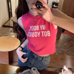 Fuchsia T-shirt, summer base tank top sleevless, American style