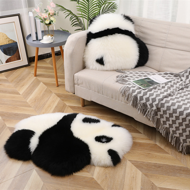跨境定制澳洲羊皮地毯地垫纯羊毛皮毛一体熊猫抱枕卡通地毯椅子垫