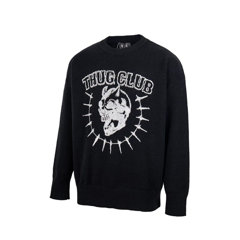 Cross-Border New Style Thug Club American Retro Short-Sleeve Washed Vintage Sweater with Skull Long Sleeves