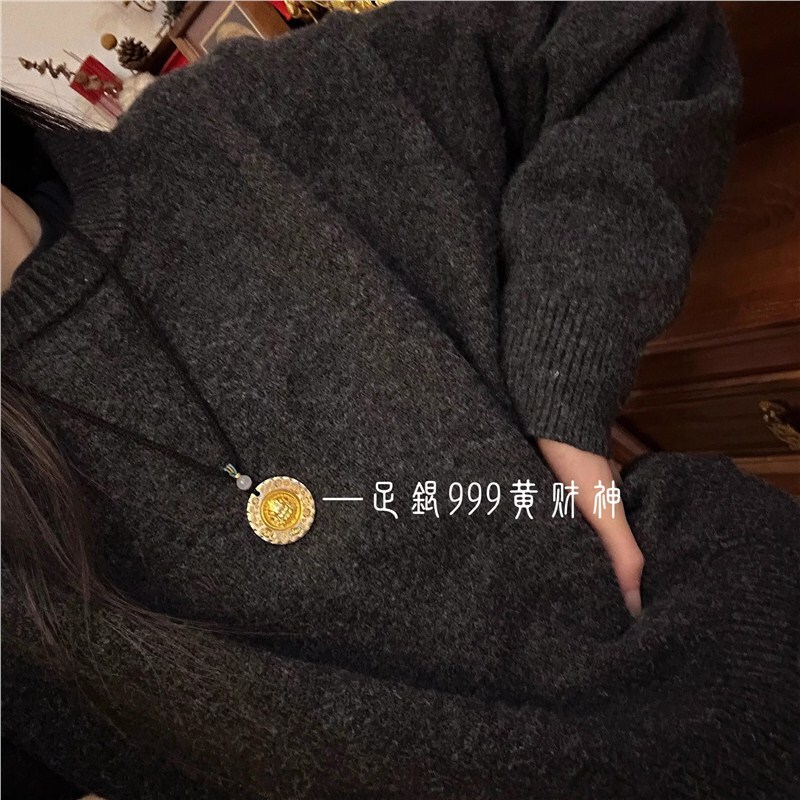 足银S999黄财神吊坠国风纯银吉言项链男女送老婆女朋友情人节礼物|undefined