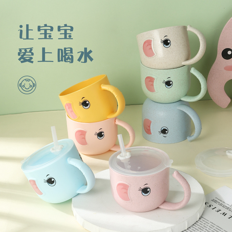 Directo de fábrica de dibujos animados elefante taza de agua niños taza de paja taza de beber bebé taza de leche materna y regalos del niño