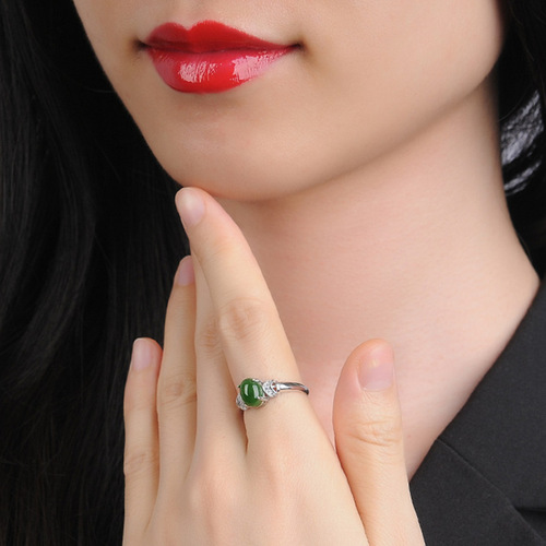 Hot selling creative inlaid imitation Hetian jasper ring for women's bracelets, live adjustable green jade ring, jade ring