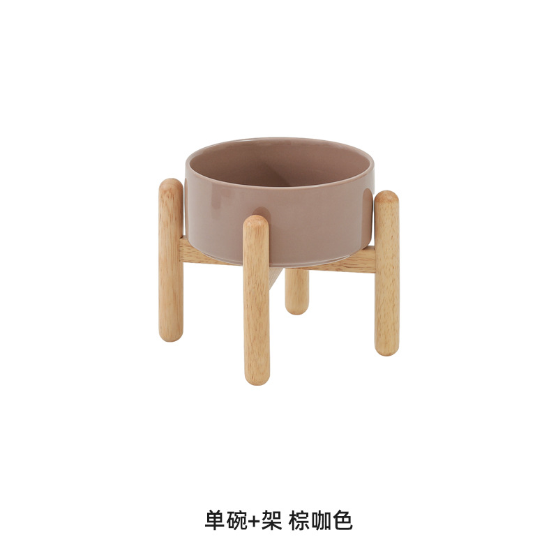 Cuenco de cerámica del perro cuenco doble cuenco de soporte cervical mediano y grande tamaño pequeño cuenco de comida para perros cuenco de agua de madera traje de estante cuenco de perro