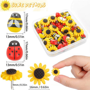30PCs cartoon Little Bee sunflower ladybug pushpin creative handmade cute flat head pushpin factory direct sales