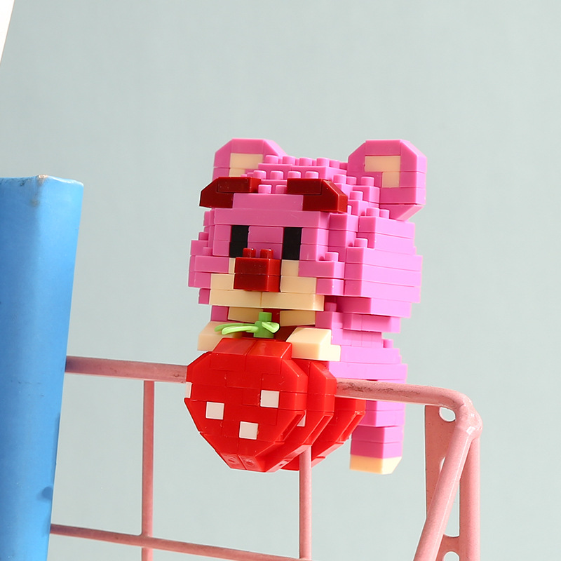 Compatible con LEGO gigante Panda flor azul lindo muñeca de dibujos animados montado bloques construcción juguete para niños puesto caja ciega al por mayor