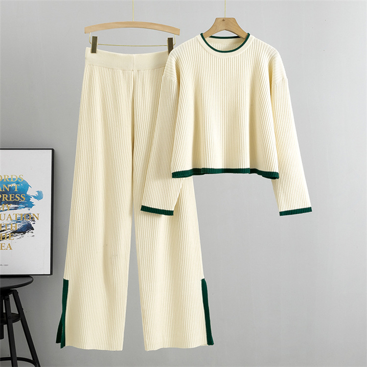 Women's Clothing knitted suits short sweaters and wide leg pants two piece suits_voghion.com