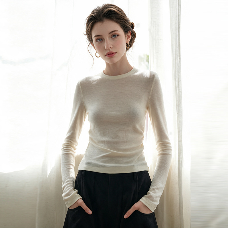 【Base Layer Wool Sweater】100% Merino Wool Women's Thin Slim Fit Long Sleeve Pullover Knit Sweater Round Neck Top for Winter 【Base Layer Wool Sweater】100% Merino Wool Women's Thin Slim Fit Long Sleeve Pullover Knit Sweater Round Neck Top for Winter