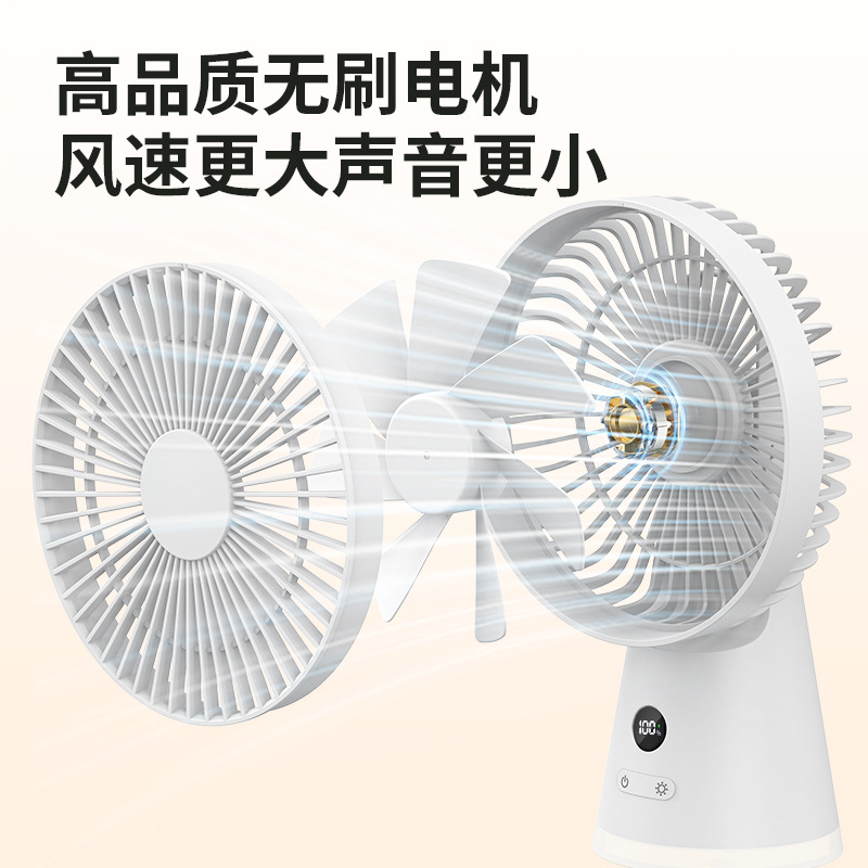 Cross-border new desktop fan with USB charging, small office dormitory bedside quiet desk fan with night light