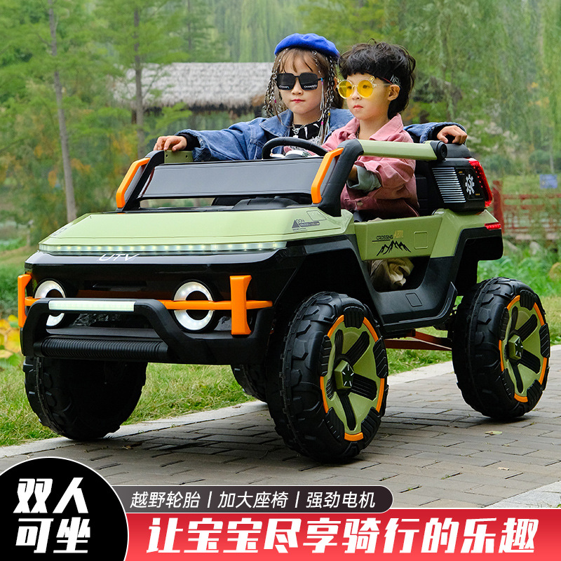 Vehículo todoterreno grande para niños, coche de cuatro ruedas biplaza, coche eléctrico de juguete con control remoto y tracción en las cuatro ruedas para niños y niñas de 1 a 6 años.