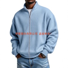 -伊夏服饰欧美跨境独立站男装美式做旧时尚男士简约纯色华夫格立
