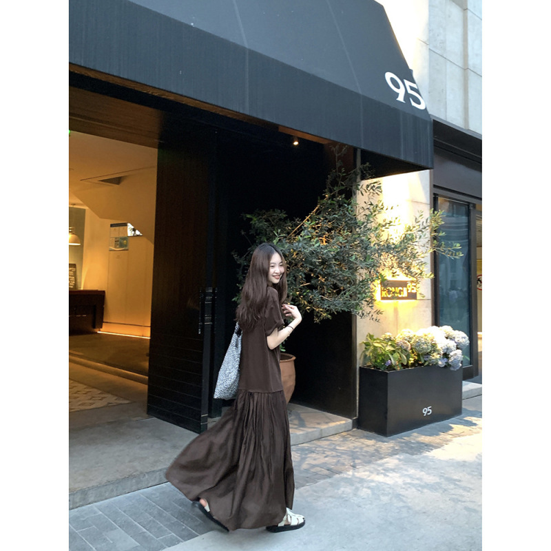 61067 # Iiiipupu25Ss Stylish Design, Slimming Effect, Round Neck Short Sleeves with Elegant Patchwork, Faux Two-Piece Dress 61067 # Iiiipupu25Ss Stylish Design, Slimming Effect, Round Neck Short Sleeves with Elegant Patchwork, Faux Two-Piece Dress