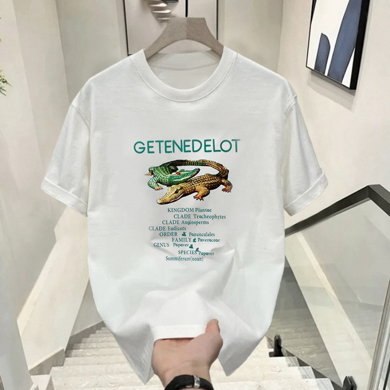 Cotton Summer Personalized Crocodile Ins Boys T-shirt Youth Trendy Printed Round Neck T-shirt Korean Style Short Sleeve Top