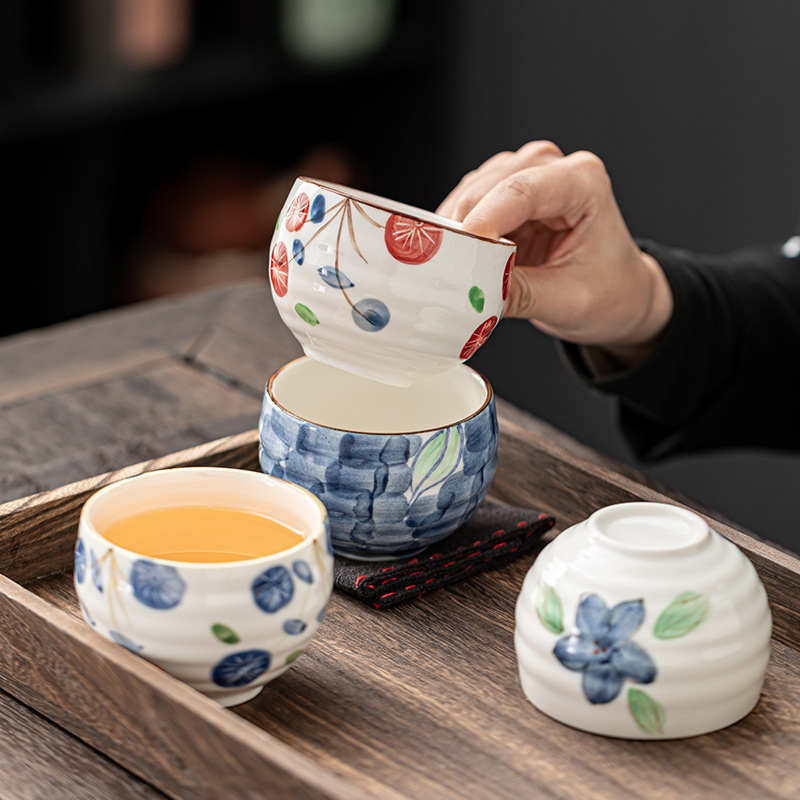 玖田烧陶瓷高颜值手绘茶杯日式餐厅小水杯复古单杯釉下彩好看杯子