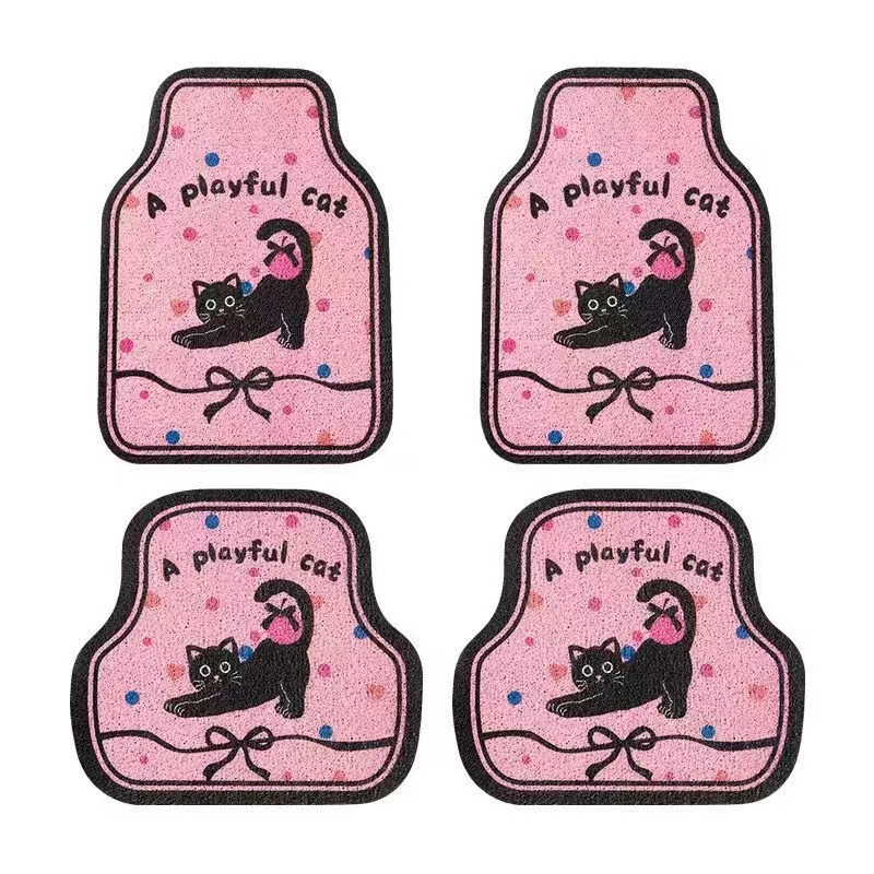 Cute cartoon silk loop car floor mats, universal for girls, anti-dirt, non-slip, wear-resistant, easy to maintain