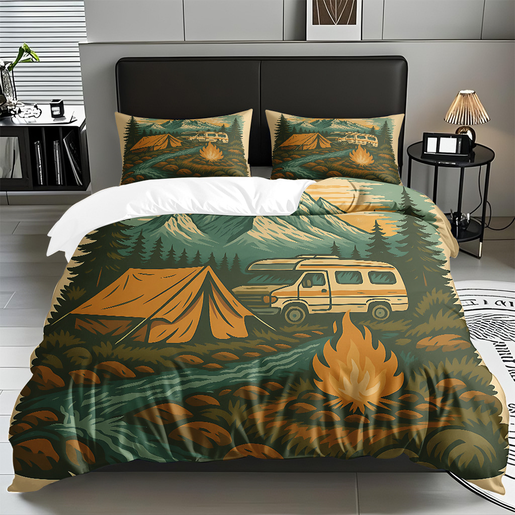 Ventas transfronterizas textiles caseros de ocio viento camping impresión digital abrasión quilt kit fuente de fábrica TEMU / JIT