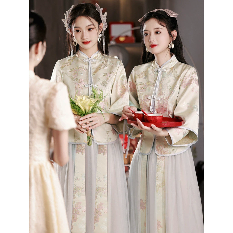 Китайская одежда для подружек невесты 2024 новый национальный стиль тонкая старшая новая китайская свадебная юбка для подружек невесты