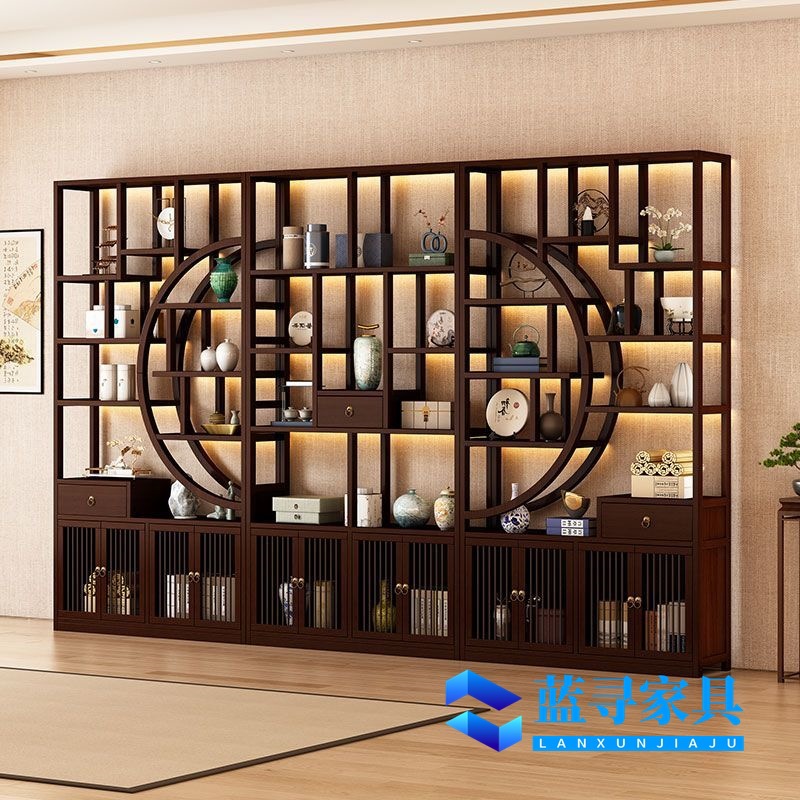 New Chinese Style Ancient Shelf Living Room Partition Ornaments Display Cabinet Wine Shelf Household Storage Rack Tea Set Tea Combination Rack