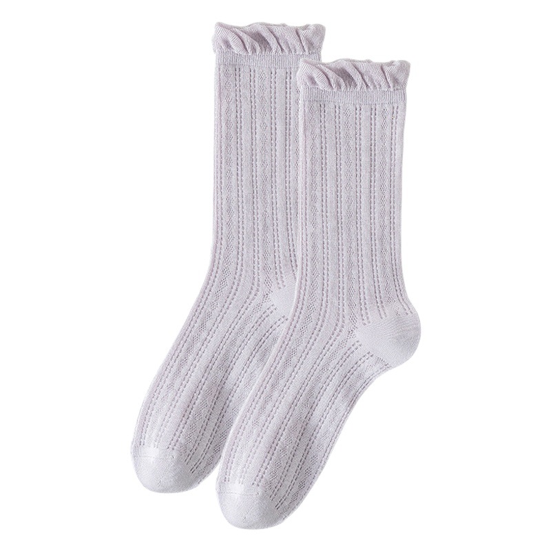 Calcetines de tubo medio Calcetines de algodón de color sólido para mujer delgada de verano Calcetines de confinamiento deshuesados Calcetines de pila de malla Calcetines de mujer Zhuji al por mayor