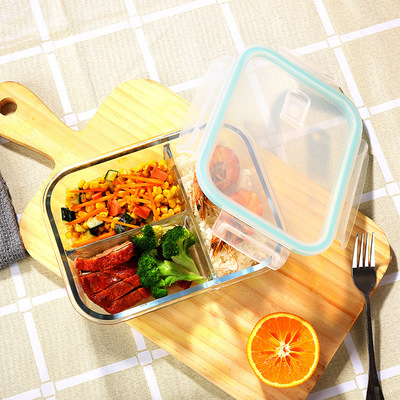 分隔热水玻璃饭盒微波炉保鲜盒带餐具便当盒上班族便携创意礼品|ms