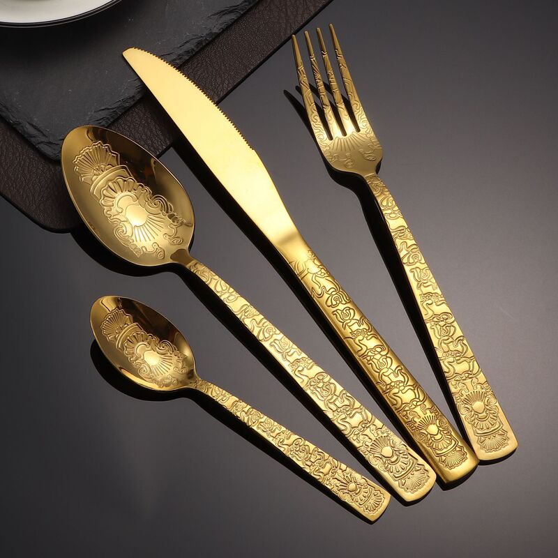 410 Stainless Steel Totem Pattern Thickened Knife, Fork and Spoon Set, High-End Light Luxury Western-Style Tableware for Western Restaurants and Hotels 410 Stainless Steel Totem Pattern Thickened Knife, Fork and Spoon Set, High-End Light Luxury Western-Style Tableware for Western Restaurants and Hotels