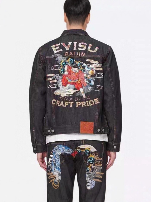 EVISU 福神 25SS男士双狛犬刺绣牛仔夹克高品质 网红明星同款新款|undefined