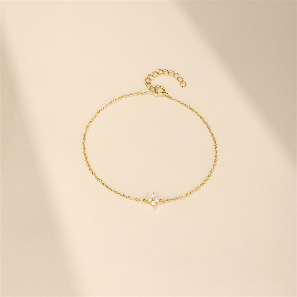 Four Leaf Clover Pattern All Seasons Season 1 Piece 1 Set 925 Sterling Silver Four Leaf Clover Cable Chain Bracelets Necklace