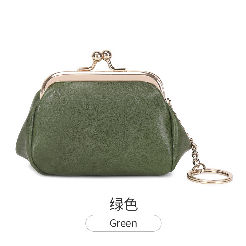 Cross-border retro clip bolso de cambio 2024 nuevo pequeño bolso de llaves portátil PU color sólido bolsa de monedas de todo el mundo
