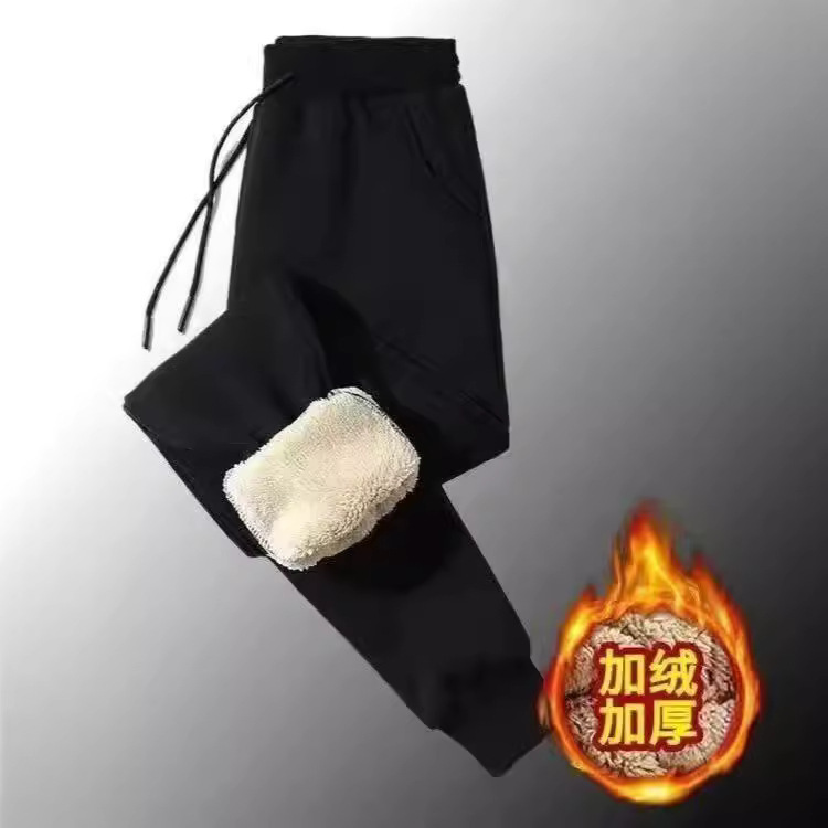 Casual fleece-lined Snow Trousers for Men and Women Autumn and Winter plus size Drawstring fleece-lined Thickened Lamb Fleece Sports Casual Trendy Pants