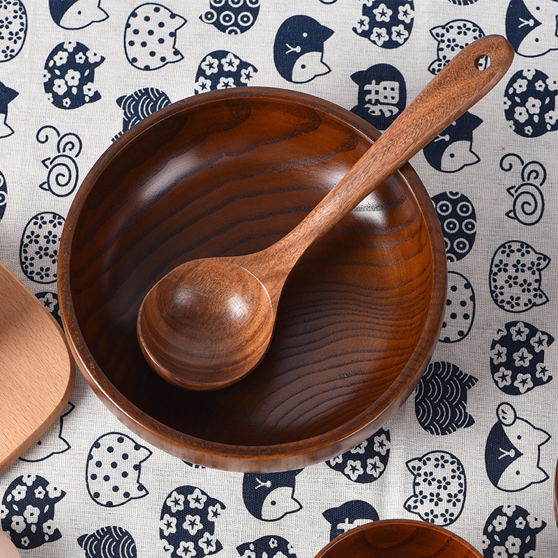Fabricante en stock japonés hogar natural madera entera adultos niños tazón de fideos instantáneos arroz tazón amargo Jujube tazón de madera vajilla al por mayor
