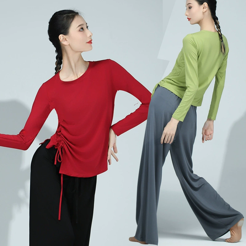 Одежда для квадратных танцев Классическая одежда для современных танцев, Женская свободная одежда с круглым вырезом и шнурком, широкие брюки с высокой талией