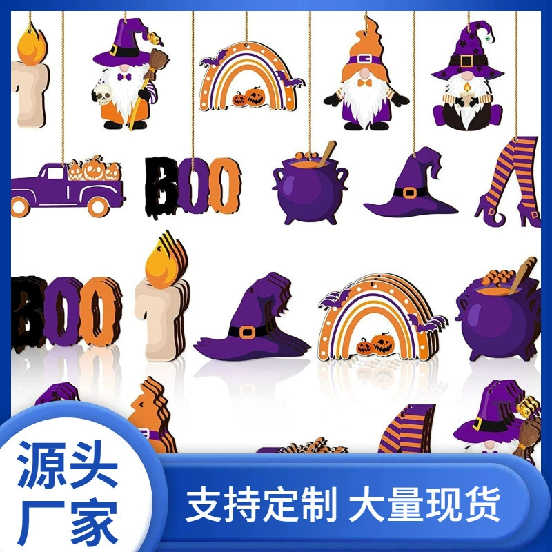 Деревянное подвесное украшение для Хэллоуина с веревочной подвеской, подходящее для украшения семейного дерева или вечеринки