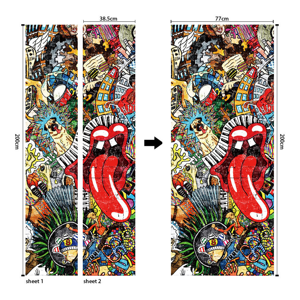 Pegatinas para puertas 3D respetuosas con el medio ambiente, autoadhesivos, fabricantes de origen al por mayor, patrones populares transfronterizos de alta definición, adhesivos para puertas impermeables, a prueba de aceite y antiincrustantes