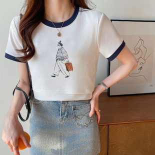 Breastfeeding Summer Outer Wear Contrasting Color New Pure Cotton Breastfeeding Clothes T-Shirt Hot Mom Style Postpartum Versatile Breastfeeding Tops Trendy