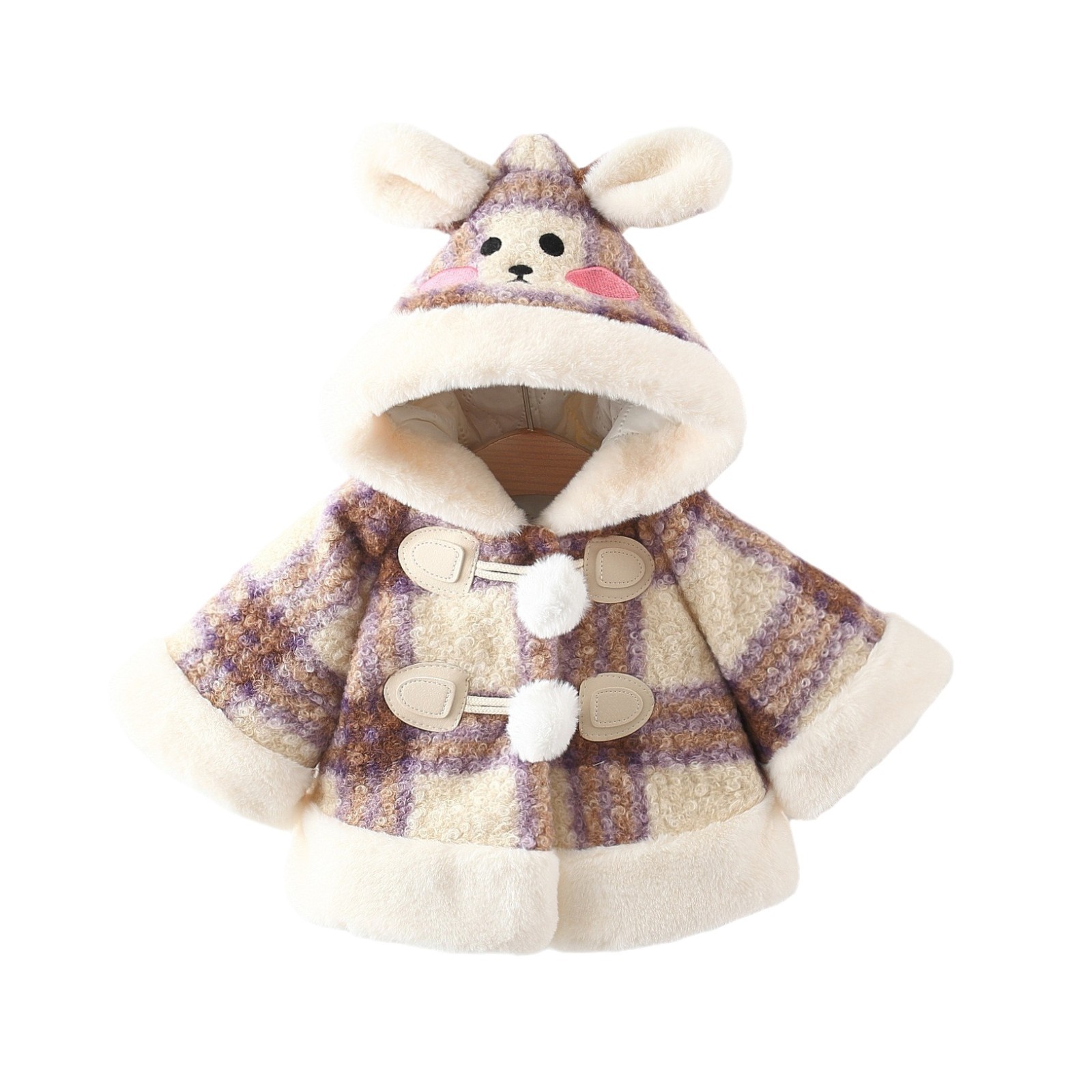 1725 ropa para niños capa para bebé capa para otoño e invierno nuevo abrigo de lana a cuadros cálido para niños abrigo grueso para niñas image 4