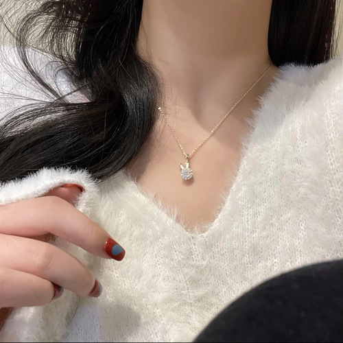 Necklace for women Korean version versatile Internet celebrity zircon rotating rabbit niche design light luxury temperament suit titanium steel necklace