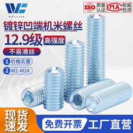 鹏驰12.9级镀锌紧定机米螺钉凹端内六角机米顶丝无头螺丝M2-M24