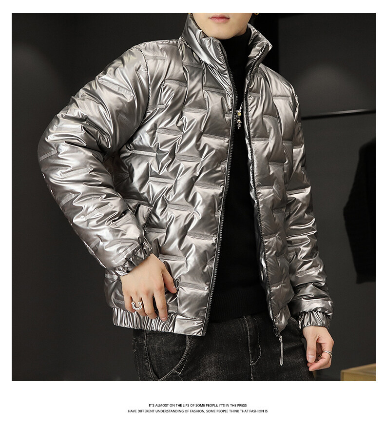 Herrenbekleidung Glänzender Baumwollmantel Trendy Brand Geprägter Stehkragen Baumwollmantel Jugendtrend Mode Große Größe Herren Baumwollmantel Jacke Für Männer_voghion.com