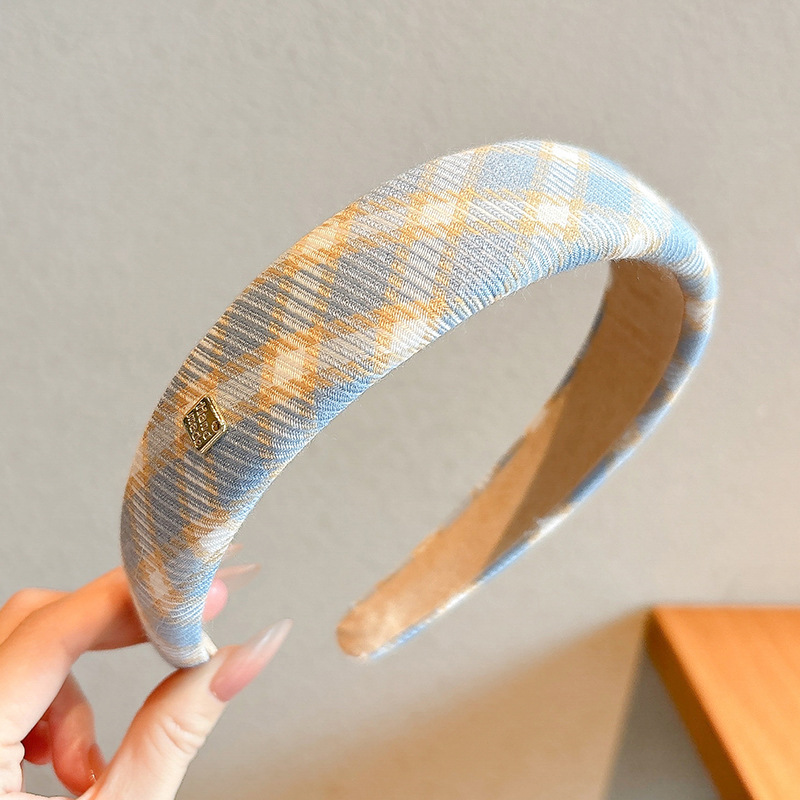 4#Blue plaid headband-3cm