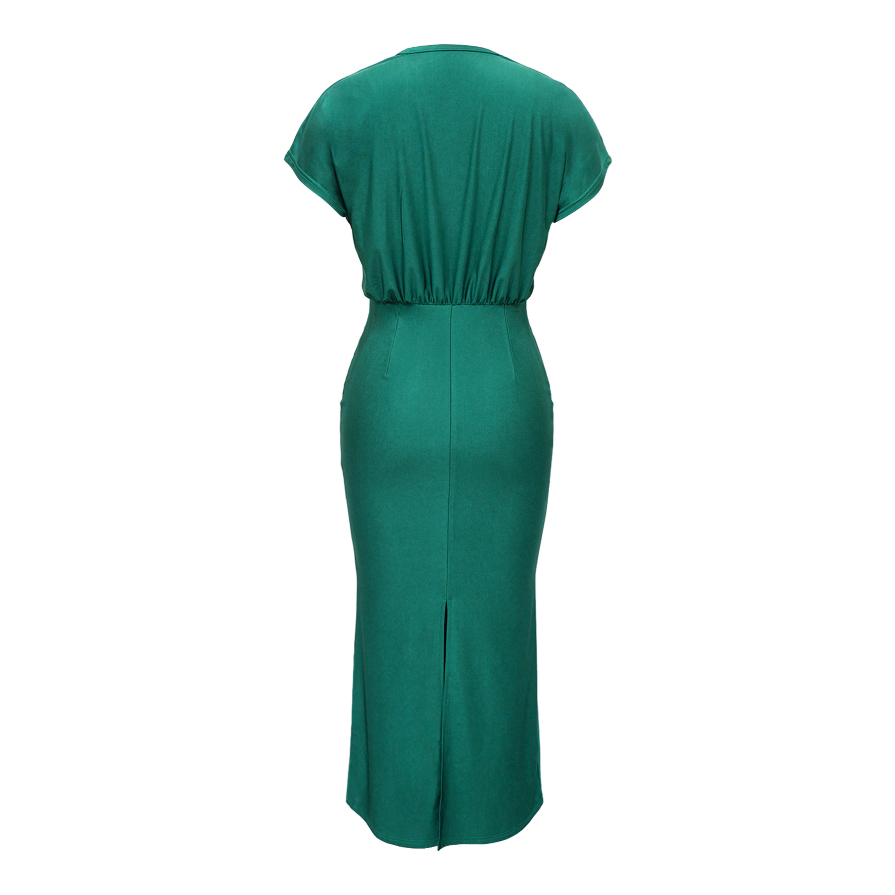 Women's V Neck Short Sleeve Dress Elegant Slim Fit with Back Slit K10697 AliExpress European And American Cross Border Fashion New_ecoleips.com