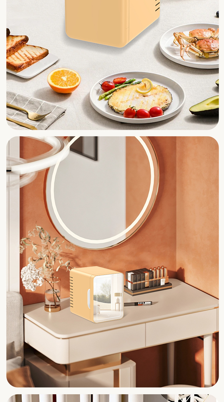 Car Beauty Makeup Refrigerator Lights Makeup Mirror Household Skin Care Products Fresh Keeping 4L Mini Refrigerator Car Cooling and Heating Box