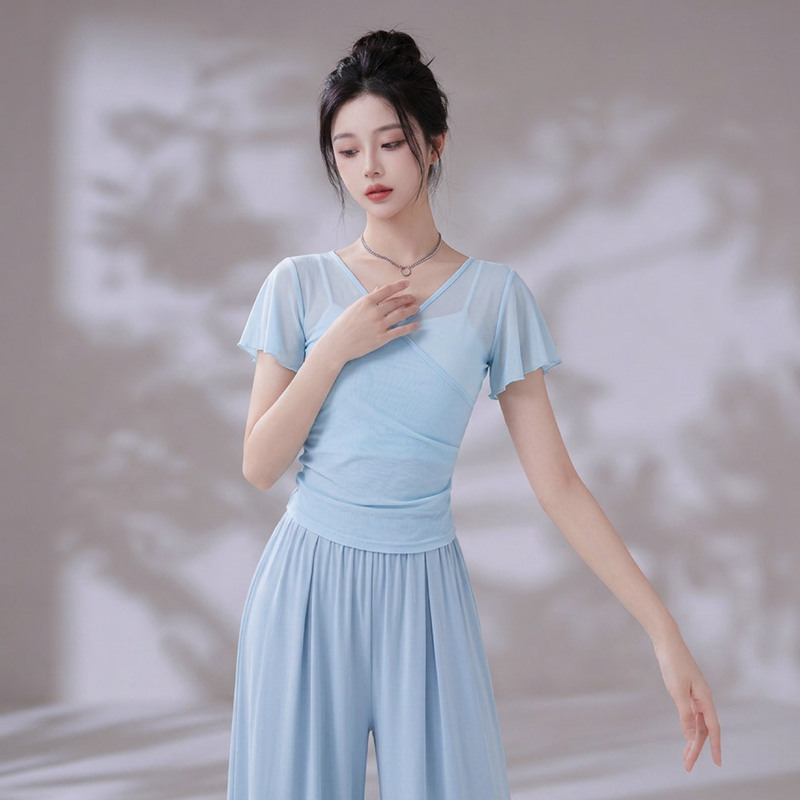 Classical Dance Clothing for Women, New Modern Practice Clothing, Elegant Short-Sleeved Gauze Clothing, Slim-Fitting Adult Tops, Dance Clothing Classical Dance Clothing for Women, New Modern Practice Clothing, Elegant Short-Sleeved Gauze Clothing, Slim-Fitting Adult Tops, Dance Clothing