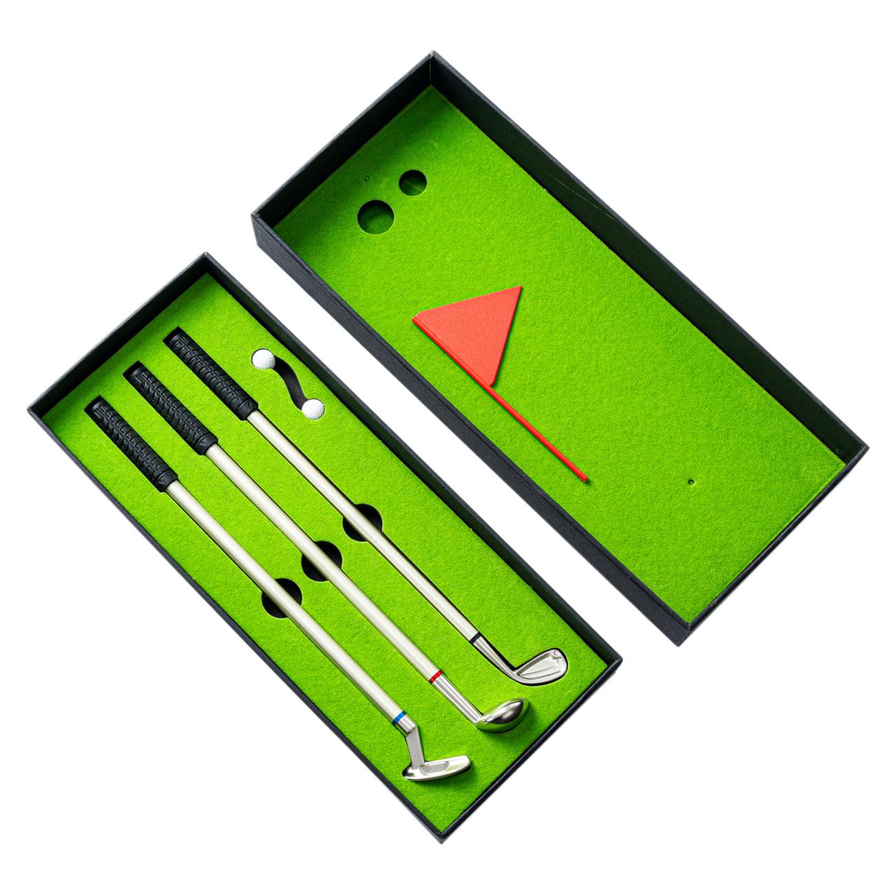 Venta al por mayor de fábrica de regalo de golf pluma de escritorio mini golf verde metal Club bolígrafo pluma traje