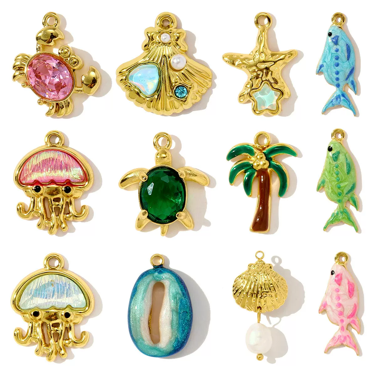 海洋系滴油贝壳螃蟹鱼diy钛钢吊坠项链女树脂水母不锈钢饰品配件