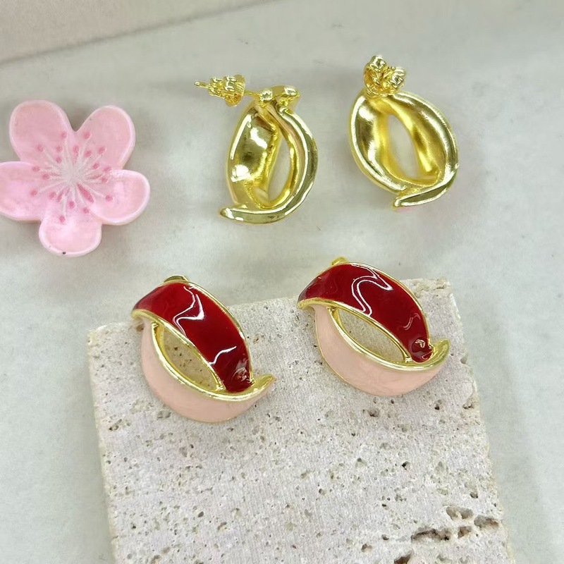 欧美复古滴油双色弧形耳环饰品 铜镀18k保色个性甜美交叉耳钉批发|undefined