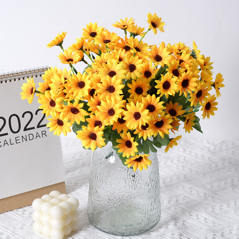 22-Cabeza de girasol flor artificial boda decoración del hogar artificial flor artificial girasol flor de seda fábrica al por mayor