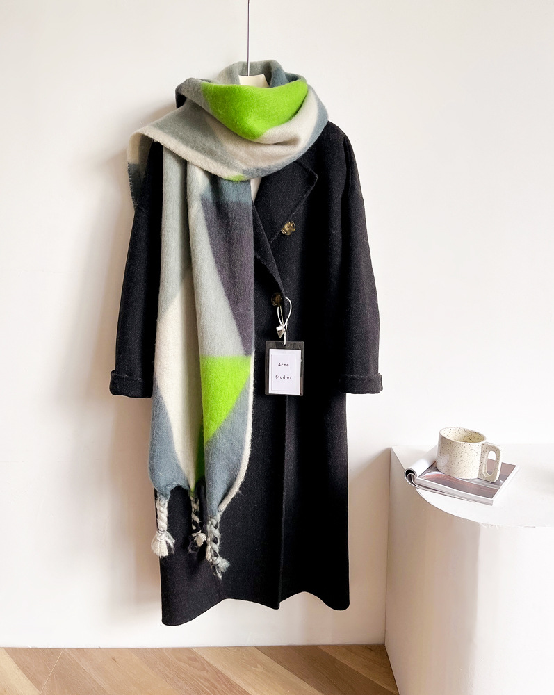 New Geometric Triangle Scarf Women in Winter with 100 Pairs of Tune, Green Hippocampus Hair Shawl for Women's Street_voghion.com