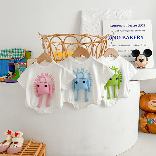 Detachable Robot 0-2 Year Old Baby Triangle Bib Pants Summer Breathable Cotton Soft Shaped Romper Crawling Suit