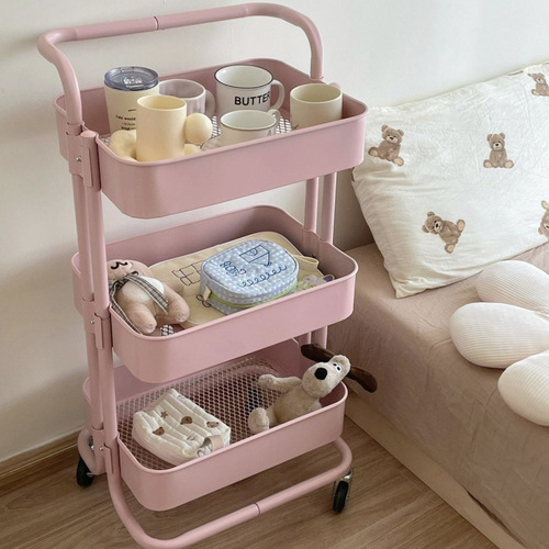 Tray Cart Storage Shelf Household Wheeled Kitchen Bedroom Snack Shelf Multifunctional Storage Organizing Rack