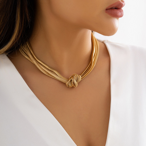 European and American cross-border jewelry, metallic style knotted chain necklace for women, punk style hip-hop geometric clavicle necklace